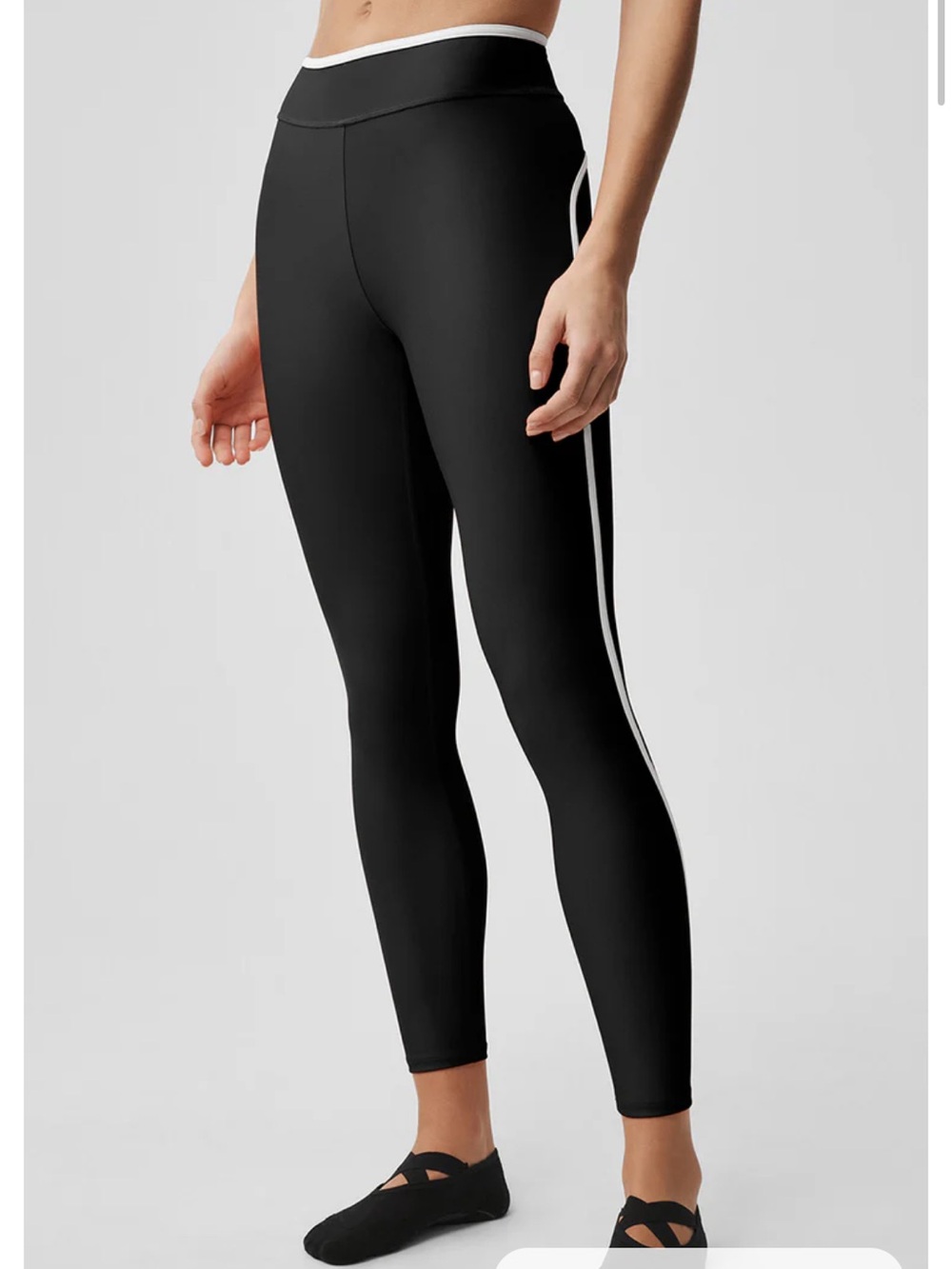 ALO Yoga Black Leggings with White Waist Trim